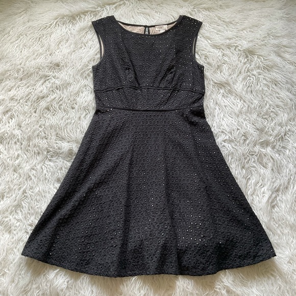 LOFT Dresses & Skirts - loft black‎ eyelet fit & flare dress